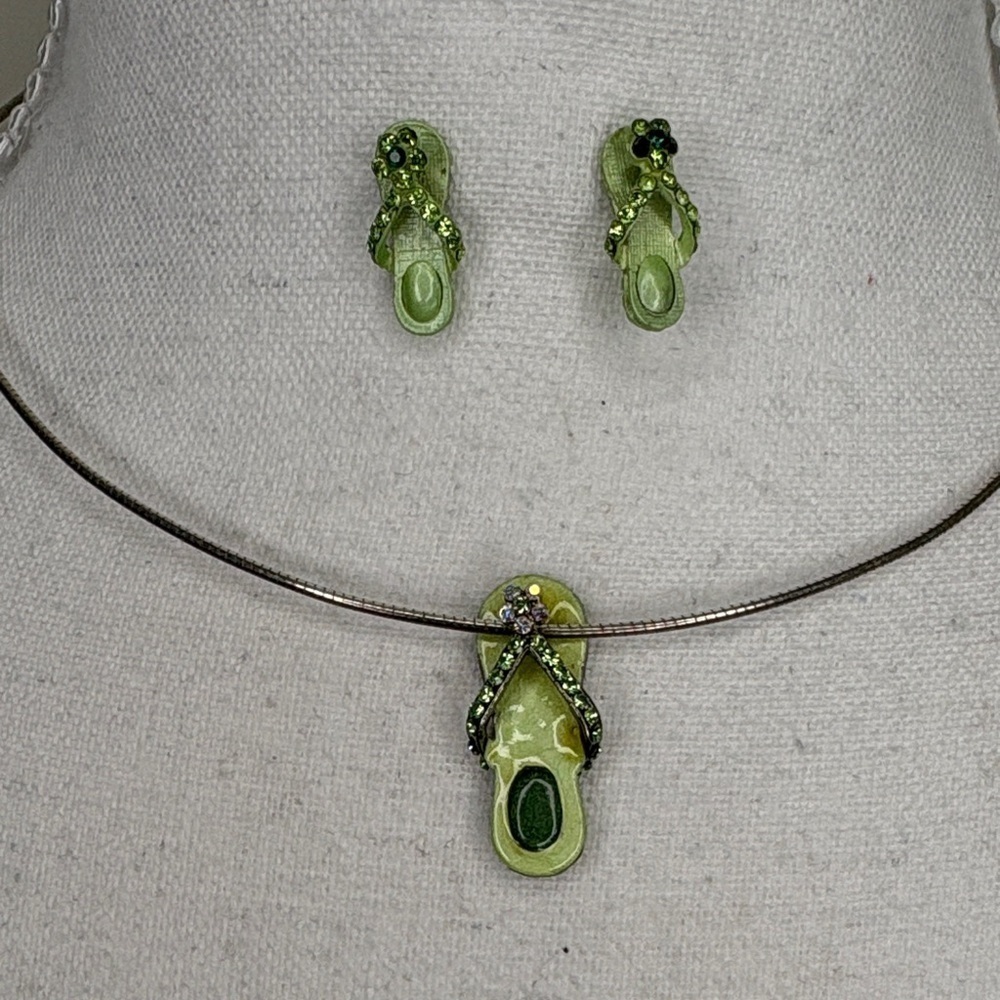 Bright Green Sandal Pendant and Earring Set